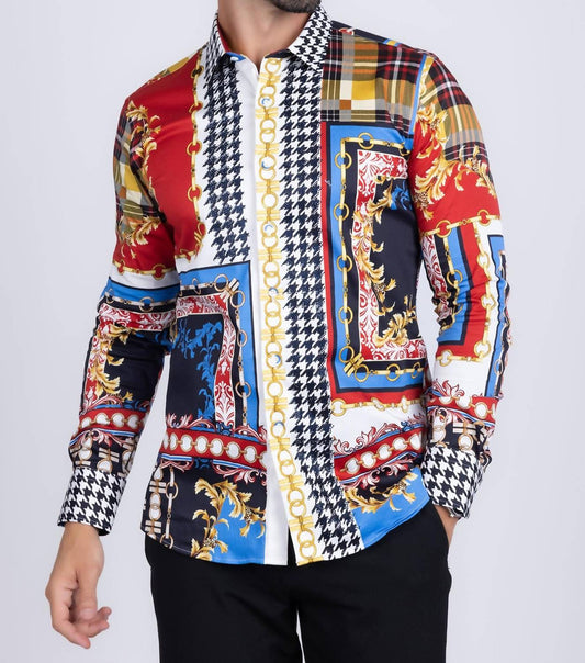 Barabas - Houndstooth Rhinestone Long Sleeve Shirt