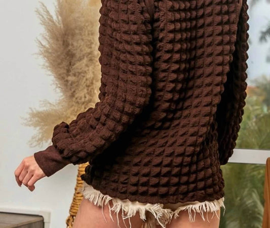 Bibi - Jackie Popcorn Puffed Long Sleeve Pullover Sweater