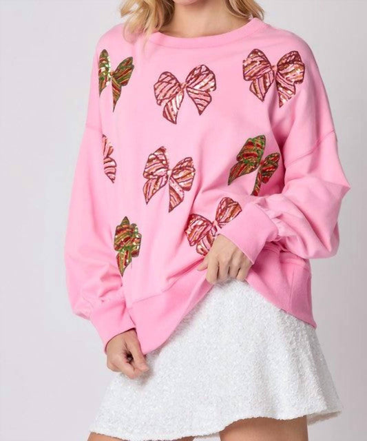 Peach Love - Sequin Bow Sweatshirt