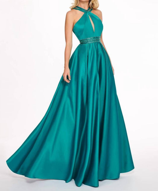 Rachel Allan - Matte Satin Halter Neck Prom Gown
