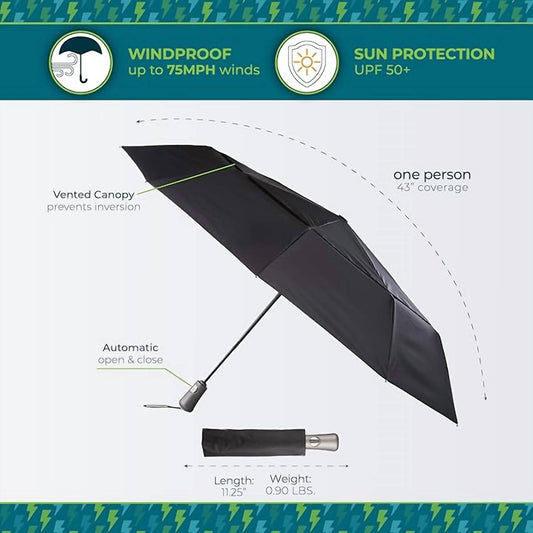 Totes - Women's Automatic Windproof Ultimate Compact Umbrella 43 Inch