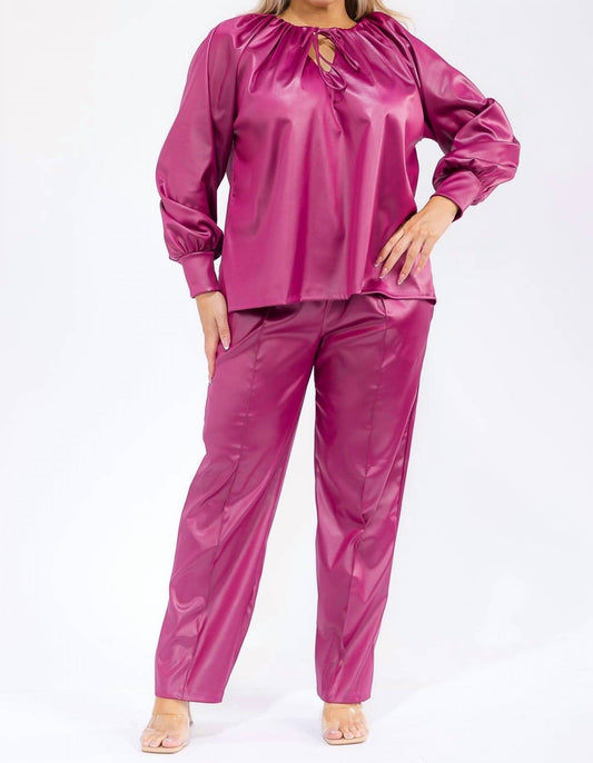Karen T Design - Long Sleeve Drawstring Top And Elastic Waist Pants