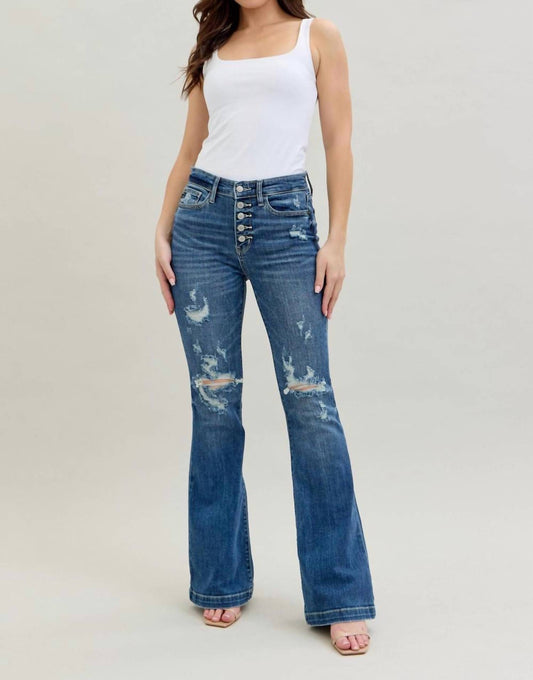 Judy Blue - Mid Rise Button Fly Flare Jeans