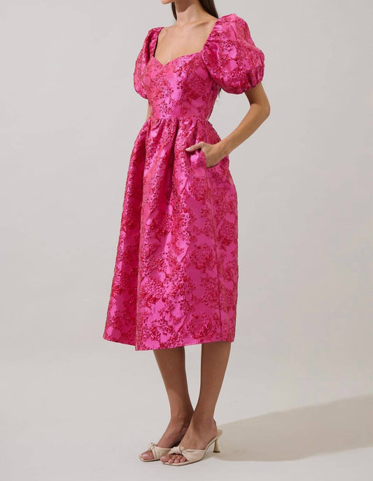 Sugarlips - Danica Jacquard Alessi Puff Sleeve Midi Dress