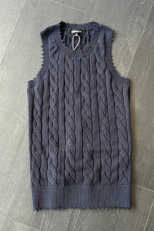 Minnie Rose - Women's Cotton Frayed Cable Tank