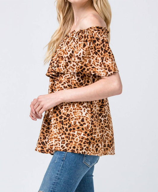 Entro - Leopard Print Off The Shoulder Top