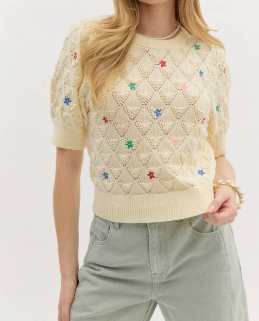 Entro - Diamond Pattern Pointelle Sweater