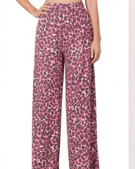 Zenana - Soft French Terry Leopard Wide Leg Pants