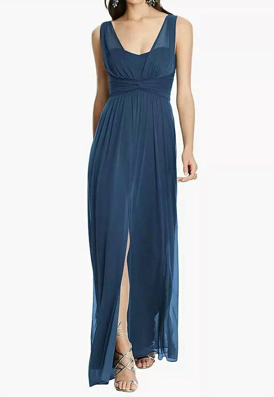 Alfred Sung - Full Length Chiffon Knit Shirred Strap Bridesmaid Dress