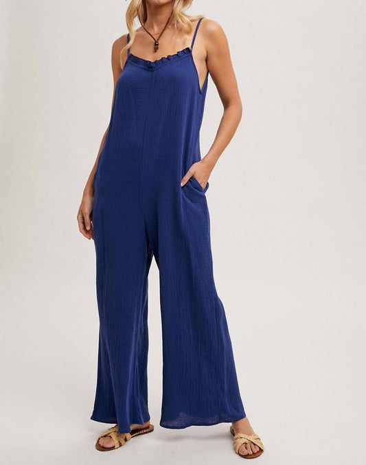 Bluivy - Sleeveless Scoop Back Ruffled Neckline Jumpsuit