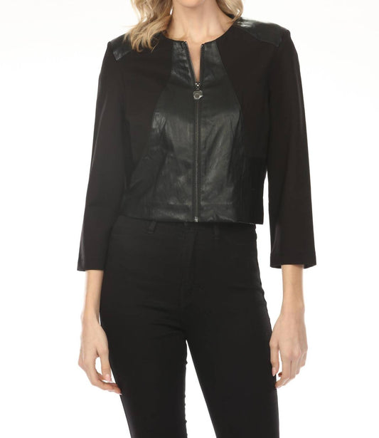 Joseph Ribkoff - Faux Leather Zip Up Cropped Jacket