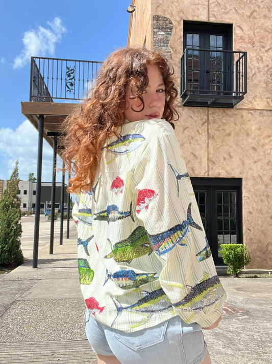 Queen Of Sparkles - Multi Fish Collar Top