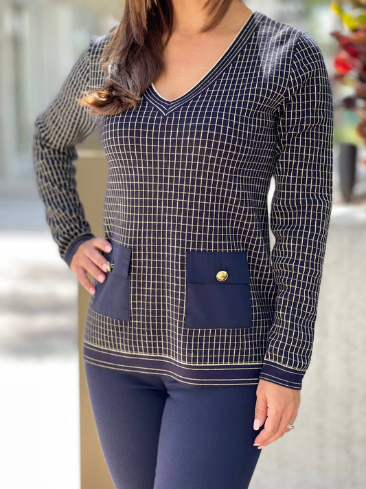 Leo Ugo - V Neck Box Print Faux