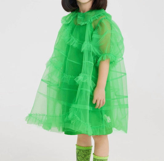 Kids Organza Asymmetric Ruffle Collared Dress