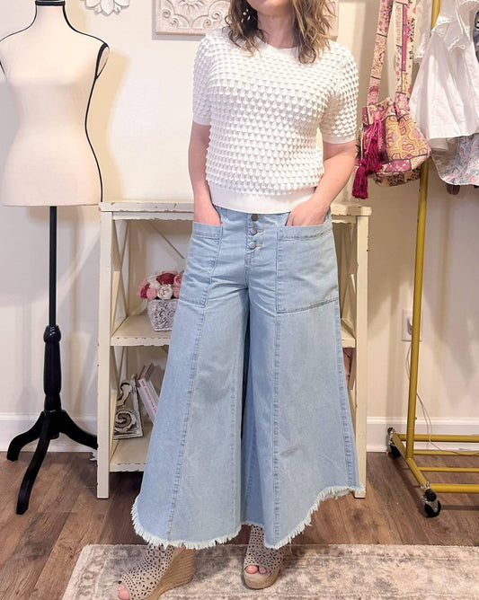 Easel - Light Denim Wide Leg Crop Jeans