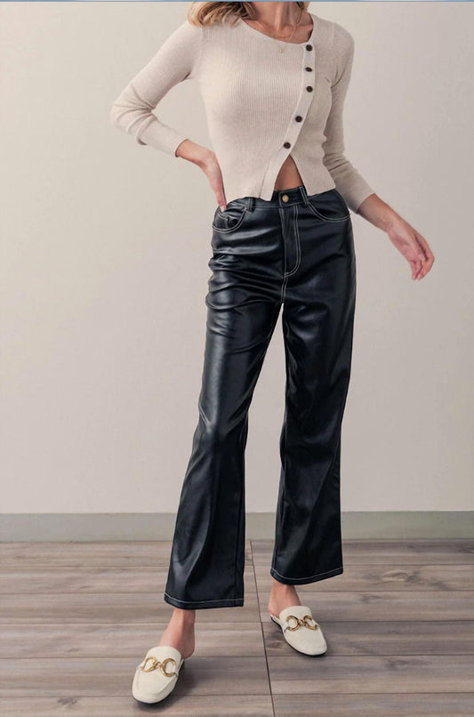 Papermoon - Faux Leather Straight Leg Pants