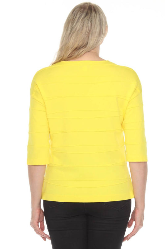 Joseph Ribkoff - Textured Stripe V-neck 3/4 Sleeve Knit Top