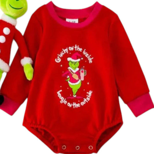 Kidscharm - Girls Grinchy On The Inside Bougie On The Outside Baby Onesie