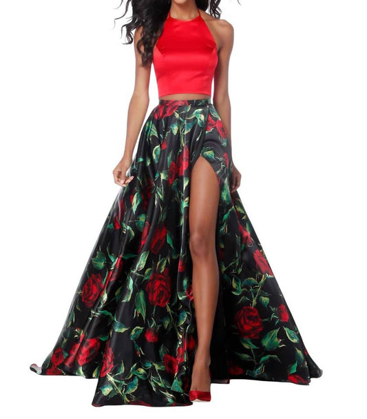 Sherri Hill - Charmeuse Two-Piece Halter Casual Dress