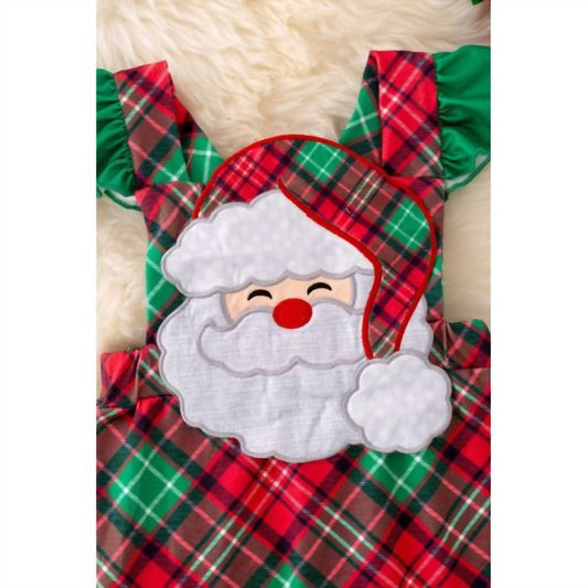 Kidscharm - Girls Santa Plaid Ruffle Santa Applique Jumper