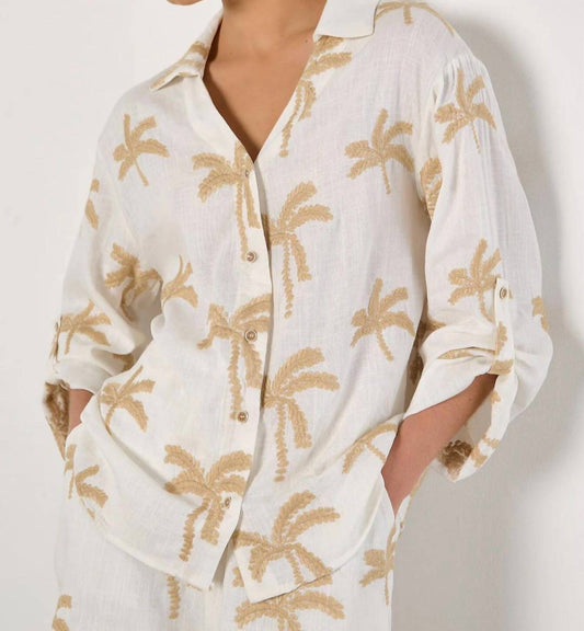 Apricot - Embroidered Palm Trees Shirt