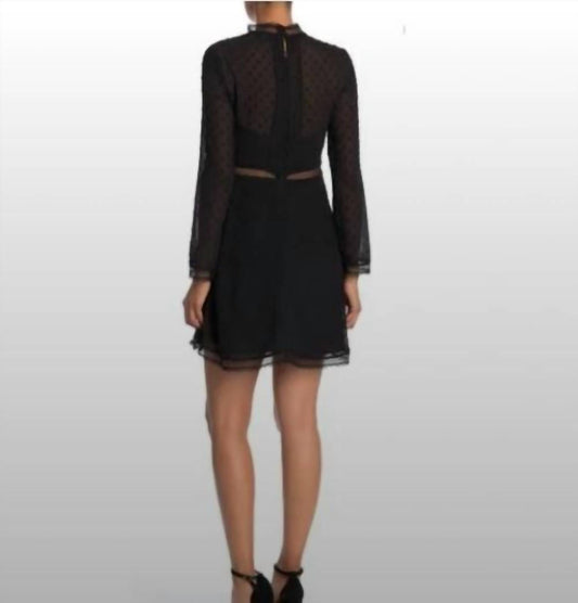 Bardot - Jewel Neck Long Sleeve Cherie Dobby Chiffon Mini Dress