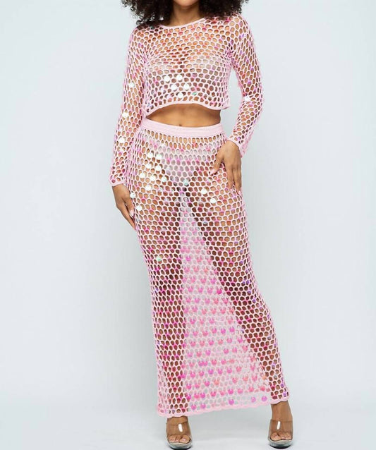 Hera Collection - Shine Bright Fishnet Crochet Top And Skirt Set