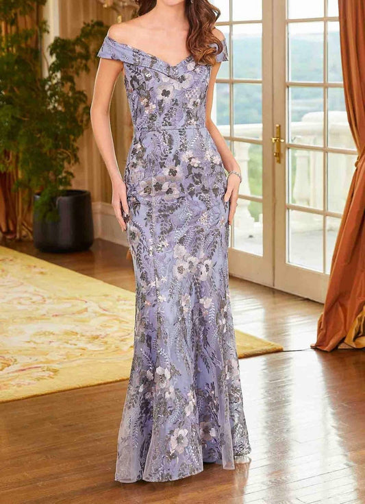 Mgny - Fit And Flare Flutter Sleeve Evening Gown