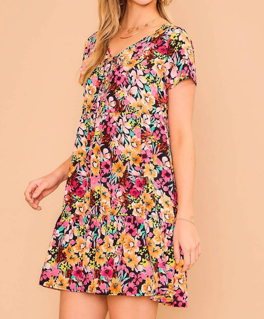 Cozy Co. - Floral Short Sleeve Tiered Dress