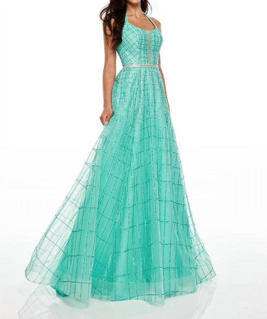 Rachel Allan - Glitter Tulle Halter Neck Prom Gown