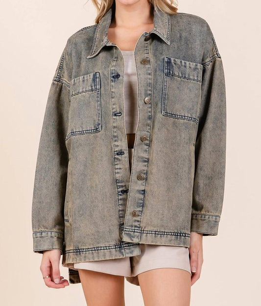Mittoshop - Denim Oversized Boxy Fit Shirt Jacket