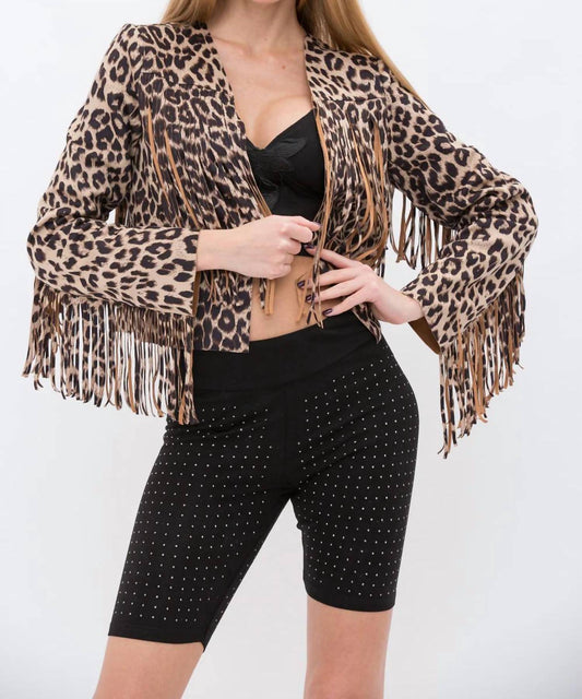 Vocal Apparel - Faux Suede Cropped Fringe Jacket