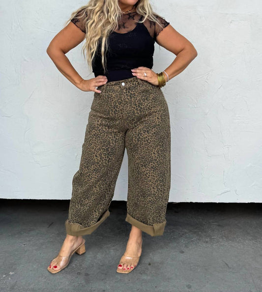 Blakeley - Cheetah Print Barrel Leg Jeans