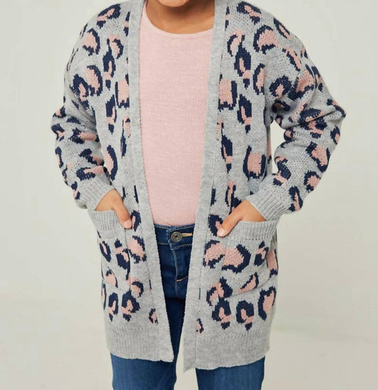 Hayden Girls - Girls Leopard Knit Sweater Cardigan