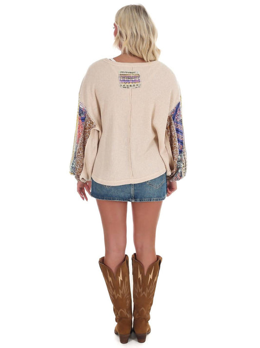 Easel - Mix Print Washed Thermal Top