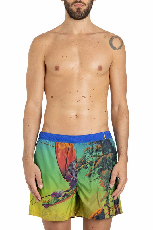 Valentino - Men's Dragon At Dawn Print Swim Shorts