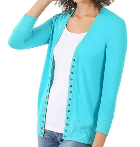 Zenana - Snap 3/4 Sleeve Cardigan