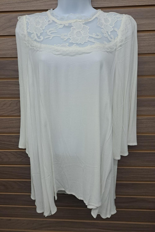 Mittoshop - Women's Floral Lace Tie Back 3/4 Sleeve Blouse