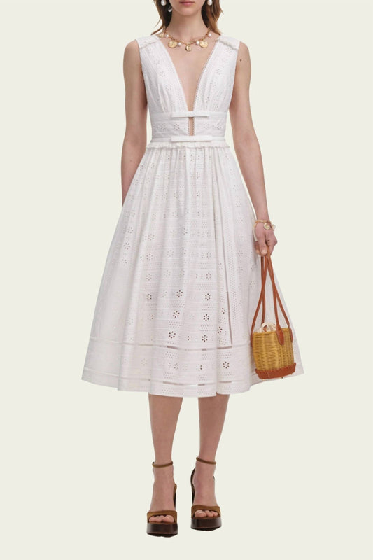 Self-Portrait - Cotton Broderie Midi Dress