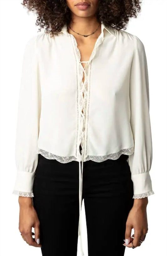 Zadig & Voltaire - Topzyl Strass Lace Accent Silk Lace-up Shirt