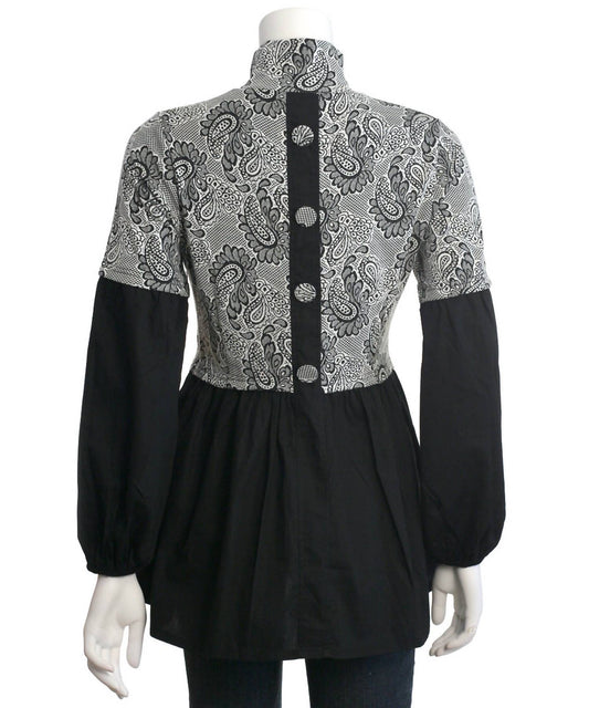 Ryu - Button Back Paisley Print High Neck Blouse