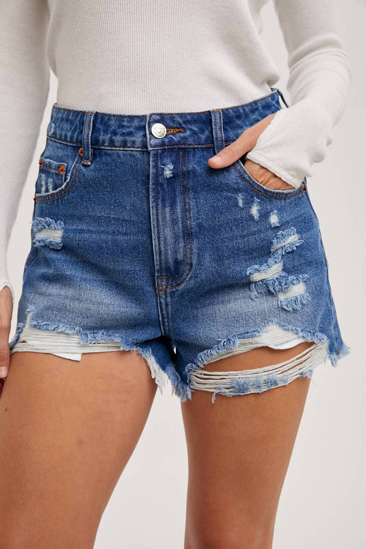 Bluivy - HIGH RISE DISTRESSED DENIM SHORTS