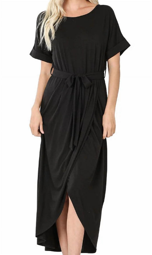 Zenana - Belted Short Sleeve Tulip Dress