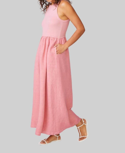 Stateside - Linen Mixed Media High Neck Maxi Dress