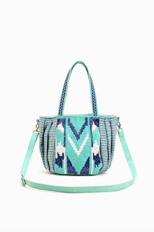 America & Beyond - Women's Beaded Ruched Tote With Crossbody Strap