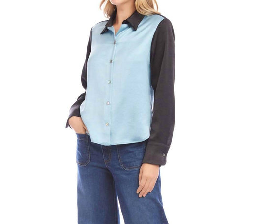 Karen Kane - Long Sleeve Satin Colorblock Shirt