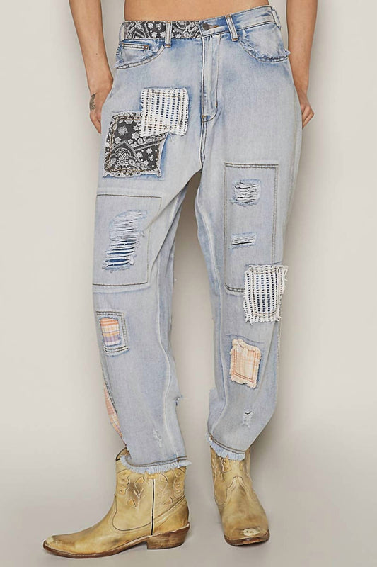 Pol - Patchwork Detail Denim Ankle Pants