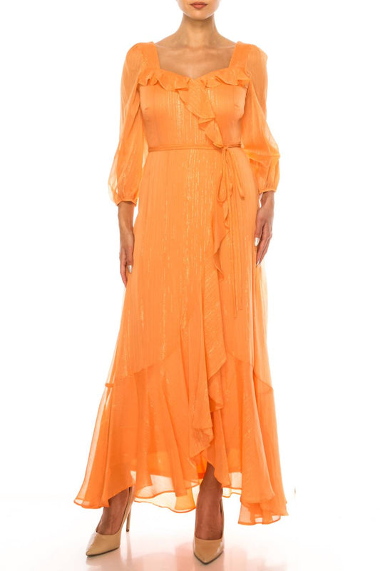 Maison Tara - Three Fourth Sleeve Frilly Detail Maxi Dres