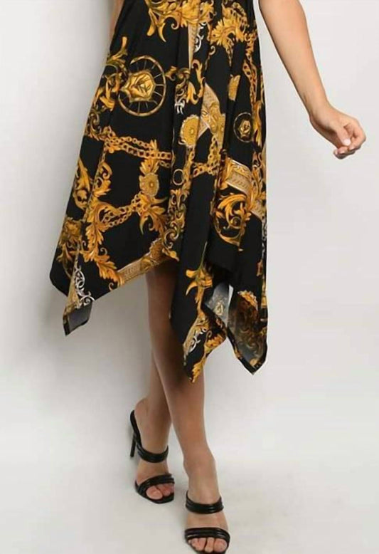 Cefian - Baroque Print Handkerchief Hem Halter Dress