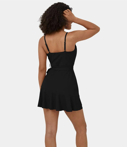 Halara - Backless V Neck Sleeveless Tie Side Ruffle 2-piece Side Pocket Flowy Casual Mini Dress